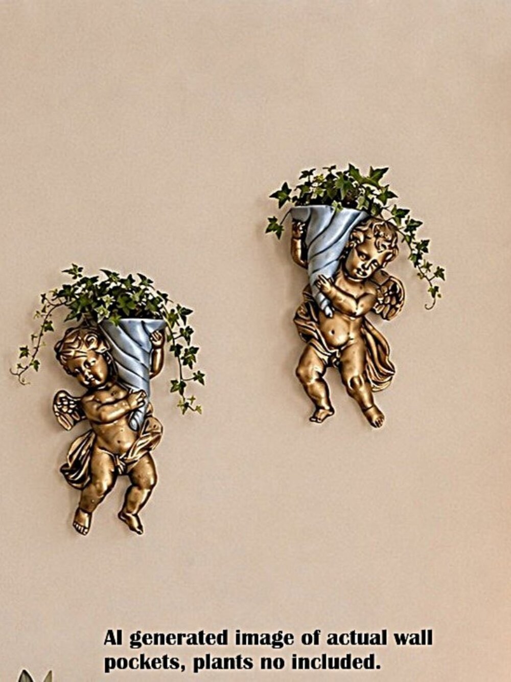 Vintage HOMCO 10″ Cherub Angel Wall Pockets Planters Set of 2 EUC